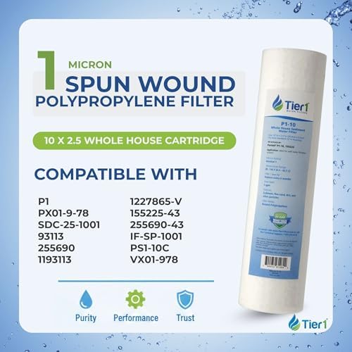 Tier1 1 Micron 2.5" × 10" Sediment Filter Replaces P1, PX01-9-78, 4-Pack - Image 2