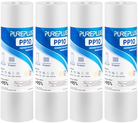 PUREPLUS 10 Micron 10"x2.5" Whole House Sediment Water Filter PP10 4 Pack by PUREPLUS
