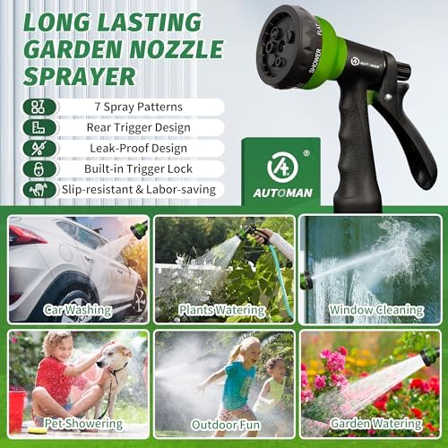 AUTOMAN-Garden-Hose-Nozzle, 2 Pack ABS Water Spray Nozzle with Heavy Duty 7 Adjustable Watering Patterns,Slip Resistant for Watering Plants,Lawn& Garden,Washing Cars,Cleaning,Showering Pets - Green - Image 6