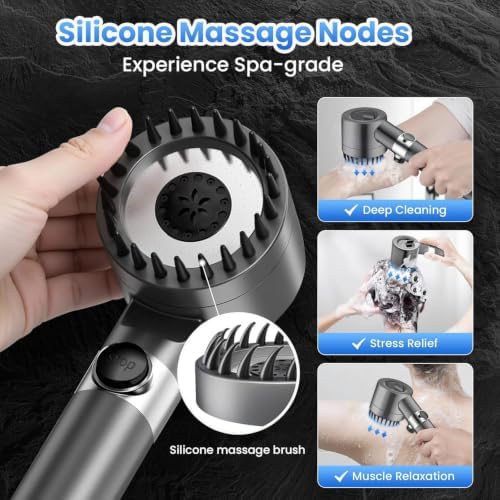 Shower Head, Drops Shower Head High Pressure, Showerhead with Handheld and 3 Filters, 4 Spray Modes & Pause Switch, Silicone Scalp Massager, 59" Hose & Bracket for Hard Water & Pets - Image 6