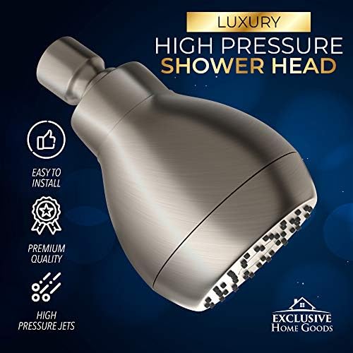 High Pressure Shower Head - Powerful Deluxe Bathroom Showerhead with Strong Spray Stream and Small Silicone Nozzles - Universal Fit Works with High and Low Water Flow Showers (Brushed Nickel)-1.8 GPM - Image 3