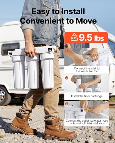 VEVOR RV Water Filter System, 5-Micron 3 Stage Premium RV Water Filtration System Replacement with Three Cartridges for RVs & Campers, Reduces Sediment, Chlorine, Certain Heavy Metals, Odors and More - Image 6