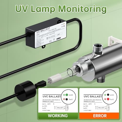 Whole House UV Water Filter System,55W 1" MNPT Inlet/Outlet Water Purifier Filter System for Whole House Water Purification,120V 12GPM High Flow, +1 Extra Bulb - Image 6
