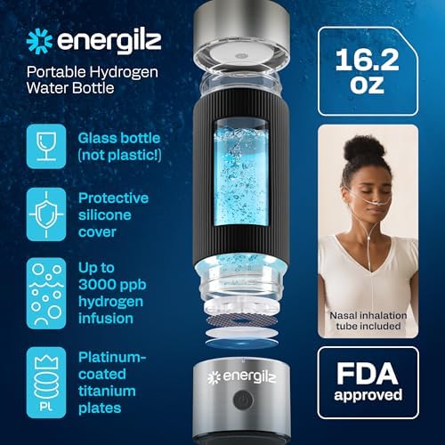 Hydrogen Water Bottle | Large 16.2 oz (480 ml) Hydrogen Water Bottle Generator 3000ppb | Hydrogenator Machine | SPE/PEM Hydrogenated Ionizer Generator (Steel w/Black) - Image 2