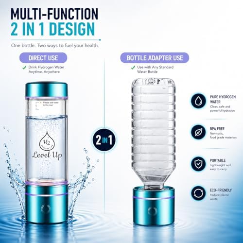 LevelUpWay Hydrogen Water Bottle Generator, 2640 PPB Lab Tested Hydrogen Water Maker, Dual Chamber SPE/PEM Technology, Portable Rechargeable Hydrogen Rich Water Bottle - Image 4