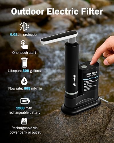 Frizzlife Electric Portable Water Filter for Camping & Emergency, Black - Image 2