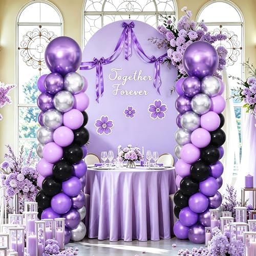 Purple and Black Silver Balloon Column Stand Kit Set of 2 for Floor - Image 7