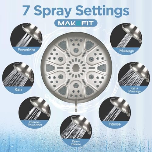 MakeFit Filtered Shower Head - High Pressure Shower Head with Filter for Hard Water Softener - 7 Settings Bathroom Rain Showerhead to Remove Chlorine and Heavy Metals (Brushed Nickel) - Image 6