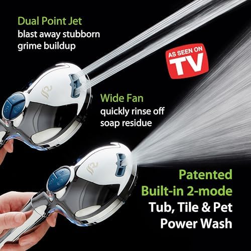 AquaCare High Pressure 10 Spray Mode Filtered Showerhead - Handheld Shower Head Filters Chlorine to Heal Dry Skin, Revive Hair - Dual Power Wash Cleans Tub, Tile, Pets - Hard Water Softener, Chrome - Image 3