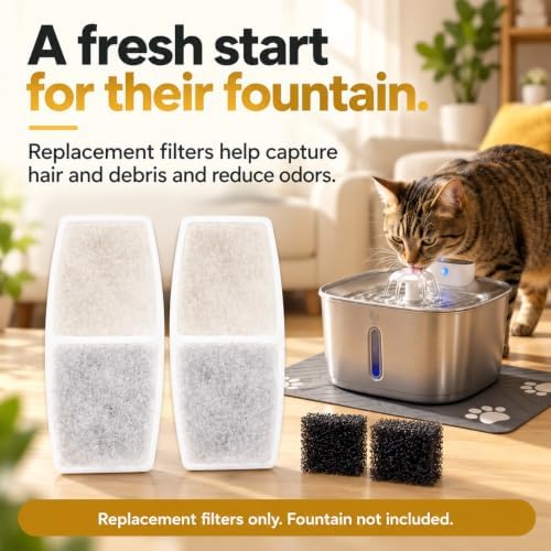 Replacement Filter for Stainless Steel Water Fountain, Pack of 6 Filters and 2 Sponges (WF01F) - Image 2