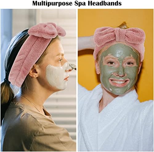 Ondder Spa Headband for Washing Face 8 Pack Dark Pink Skincare Headbands for Women Girls Terry Cloth Cute Bow Head Bands - Image 4