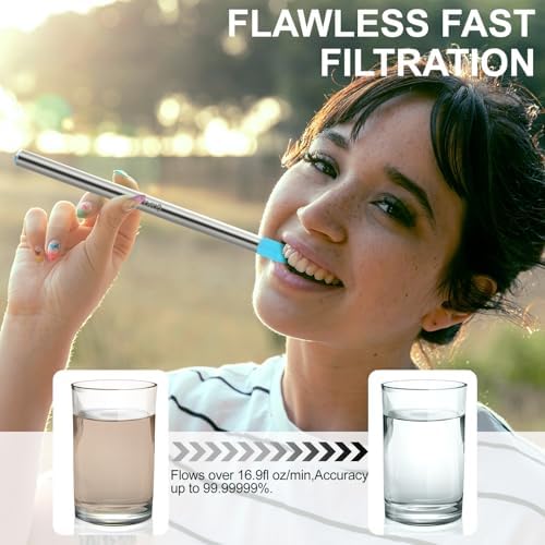 Personal Water Filter Straw, Reusable Stainless Steel Water Filter Drinking Straw Portable Outdoor Emergency Survival Gear for Hiking, Camping, Travel, Hunting & Fishing (Large) - Image 2