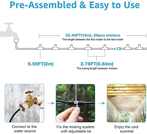 Bonviee 59FT Misters for Outside Patio, 20 Brass Nozzles, 3/4 Inch Adapter - Image 2