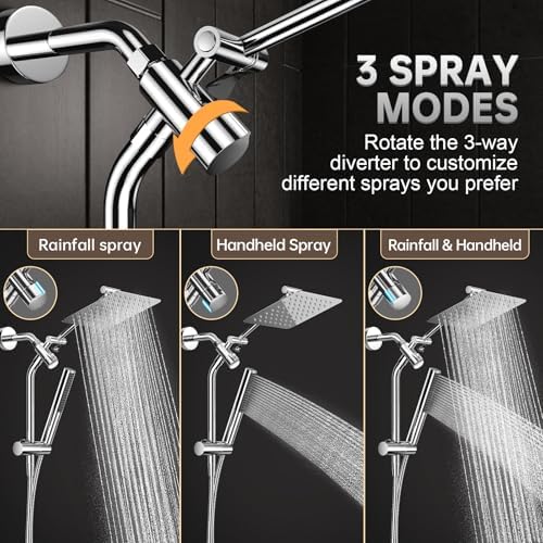 Veken All Metal Luxurious Rain Shower Head with Handheld,High Pressure Jet - Image 5