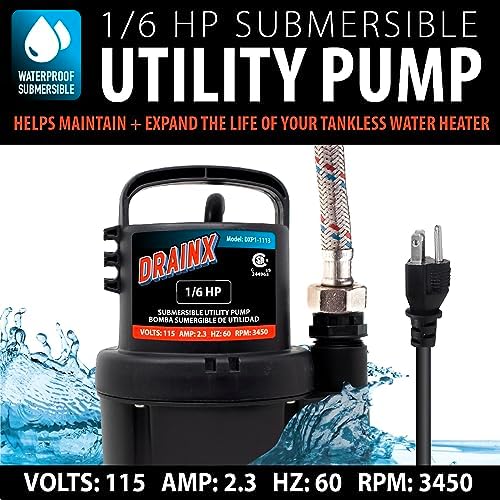 DrainX Tankless Water Heater Flush Kit Includes 4 Quarts of Eco Friendly and Powerful Liquid Descaling Solution for 4 Uses, 5 Gallon Bucket and 1/6HP Extra Strength Pump - Image 4