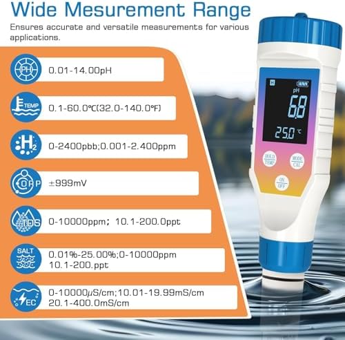 Digital Water Tester 7-in-1 pH/EC/TDS,Hydrogen,± 0.1 pH Accurate - Image 2