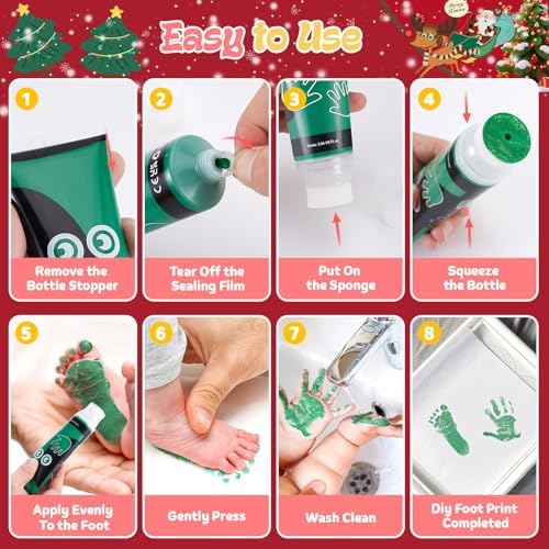 Nabance Baby Hand and Footprint Paint, Sponge Head, Baby Safe Paint, Green - Image 4