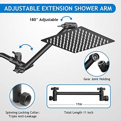 Shower Head Combo, 8 Inch High Pressure Rain with 11 Inch Adjustable Extension Arm and 5 Settings Handheld, Powerful Spray Against Low Water Pressure- Matte Black - Image 5