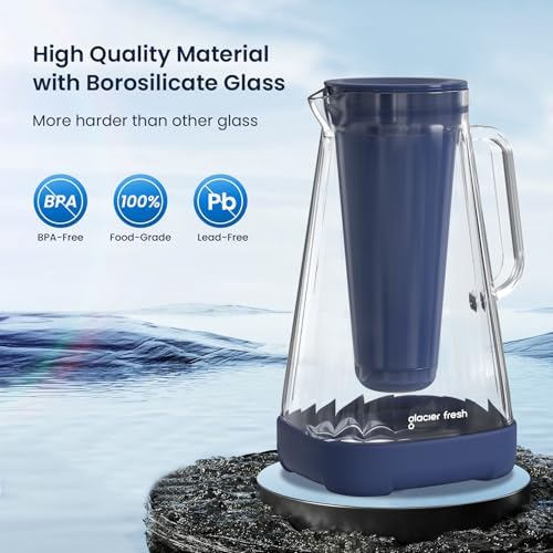 GLACIER FRESH 10 - Cup Purela Glass Water Pitcher With 2 Filters, Blue - Image 3