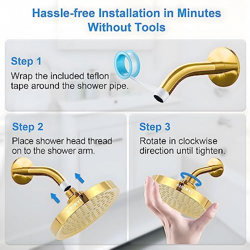 6" High Pressure Rain Shower Head, Luxury Gold Plated Finish - Image 6