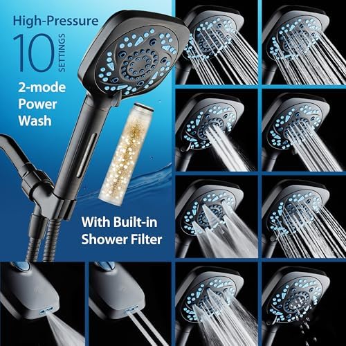 AquaCare High Pressure 10 Spray Mode Filtered Showerhead - Handheld Shower Head Filters Chlorine to Heal Dry Skin, Revive Hair - Dual Power Wash Cleans Tub, Tile, Pets - Hard Water Softener, ORB - Image 4