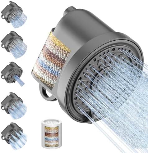 Filtered Shower Head with 30 Stage Water Softener Filter, 6 Inch High Pressure Showerhead for Hard Water, 5 Spray Modes to Remove Chlorine & Heavy Metals, Easy Install Fixed Shower Head by JITTGOFORQUALITYLIFE