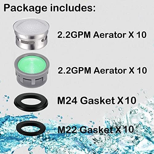 20 Sets of Faucet Aerators with Gaskets 2.2 GPM Plug-in Restrictor Replacement Parts for Bathroom or Kitchen Plug-in Aerators (stainless Steel and Green) - Image 3