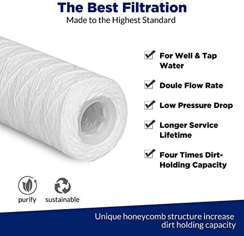 Membrane Solutions 5 Micron 10"x2.5" String Wound Whole House Water Filter Replacement Cartridge Universal Sediment Filters for Well Water - 6 Pack - Image 5