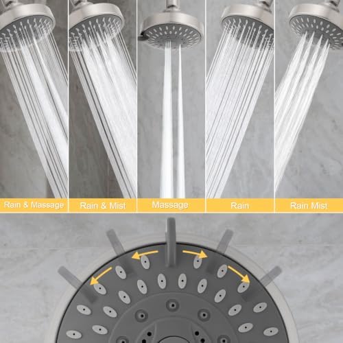 AISOSO High Pressure Rain Shower Head 2PCS 5 Modes 4.1 Inch Brushed Nickel - Image 4