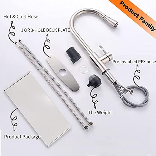 Brushed Nickel Kitchen Faucets with Pull Down Sprayer Kitchen Sink Faucet with Pull Out Sprayer Single Hole Deck Mount Single Handle Stainless Steel Grifos De Cocina 866068SN - Image 6