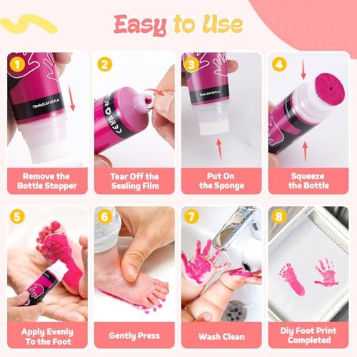 Baby Hand and Footprint Paint, Sponge Head, Baby Safe Paint, Hot Pink - Image 4
