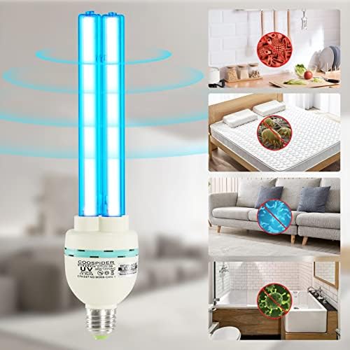 COOSPIDER 36 Watts UVC Light Bulb, UV Lamp for Basement/Storehouse/Car, E26 110V CTUV-36 (Ozone Free) - Image 3