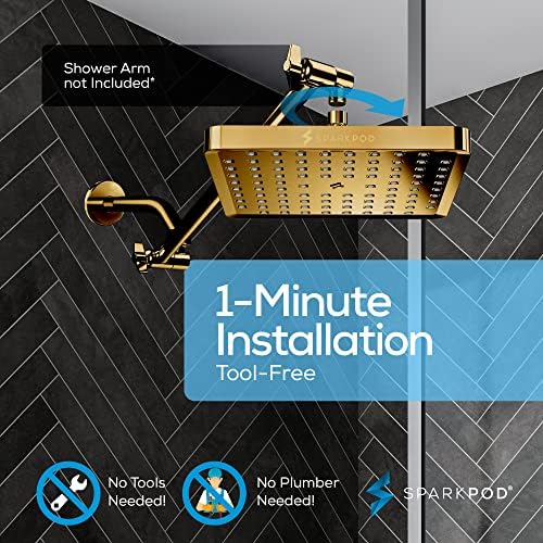 SparkPod Rain Shower Head, 8 Inch Square, Egyptian Gold Finish - Image 6