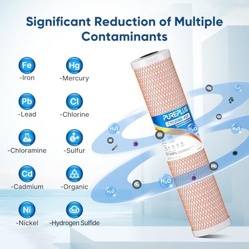 PUREPLUS 5 Micron 20"x4.5" KDF & Carbon Whole House Water Filter, 1 Pack - Image 4