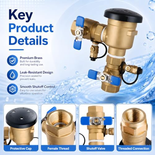 2 Pack 1 Inch Backflow Preventer, Brass Pressure Vacuum Breaker Assembly, 400 PSI Sprinkler Backflow Valve for Lawn Irrigation, Garden Water Lines and Outdoor Anti-Siphon Protection - Image 3