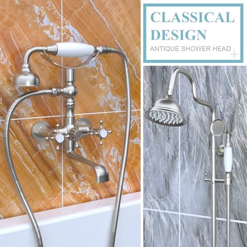 HOMEDEC Vintage Handheld Shower Head with 59" Flexible Hose, Brushed Nickel - Image 2