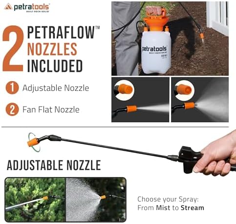 Petratools 1 Gallon Pump Sprayer – HD101 Garden Sprayer for Weeds, Lawn Care & Pesticides – 52” Long Hose, 2 Nozzles & Easy Carry Handle – Durable & Lightweight (Pack of 2) - Image 2
