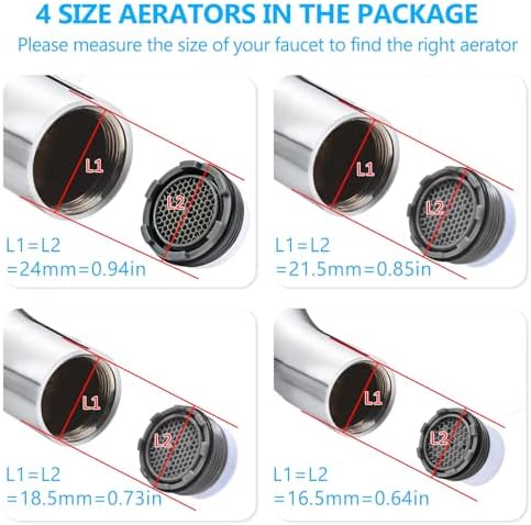 12 PCS Faucet Aerator Set, M16.5, M18.5, M21.5, M24, Kitchen & Bathroom Sink Aerator Replacement with Key Removal Wrench Tool - Image 3