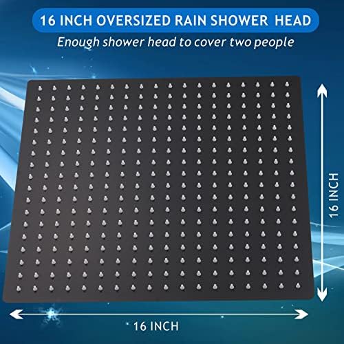 Voolan Oversize Rain Shower Head - High Flow Square Rainfall Showerhead - Waterfall Full Body Coverage - Universal Ceiling or Wall Mount (16 Inch, Matte Black) - Image 5