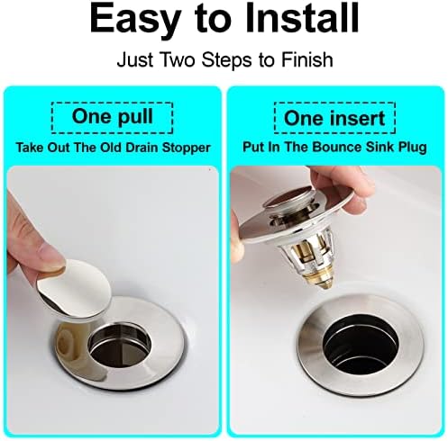 Universal Bathroom Sink Stopper - Bounce Wash Basin Drain Filter, Brushed Nickel Pop Up Drain Stopper, Bullet Core Push Type Sink Stopper, Sink Drain Plug with Anti-Clogging Strainer, for 1.1-1.5 inch - Image 5