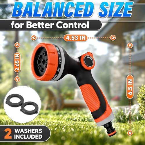 Garden Hose Nozzle, 10 Spray Patterns, Thumb Flow Control, Orange - Image 2