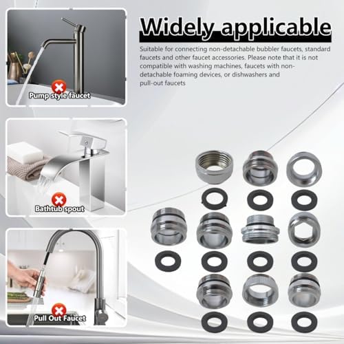 Premium 11 Pieces Faucet Adapter Kit, Kitchen Sink Brass Aerator Adapter Set, Male Female Sink Faucet Adapter Connecting Style Faucets, Standard Hose, Chrome Finished - Image 3