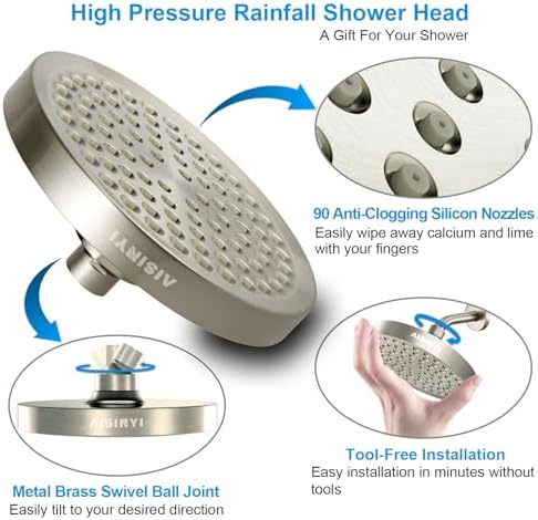 6" Rain Shower Head & 6" Shower Arm, Luxury Brushed Nickel Finish - Image 4