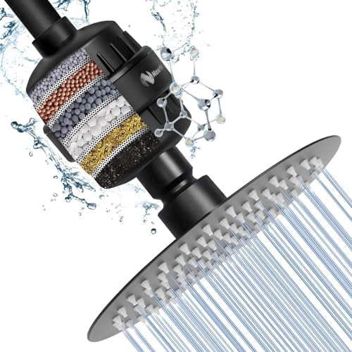 NearMoon Shower Head and 15 Stage Shower Filter Combo, High Pressure Filtered Shower for Hard Water, Improves the Condition of Your Skin, Hair (8 Inch, Black) by NearMoon