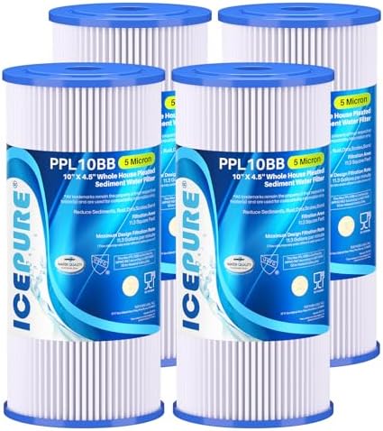 ICEPURE 5 Micron 10" x 4.5" Whole House Sediment Pleated Water Filter 4Pack by ICEPURE