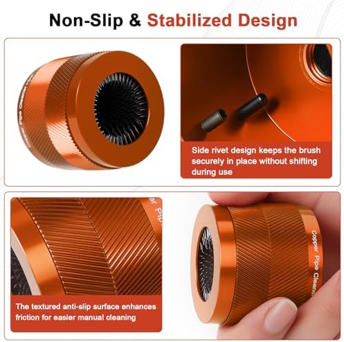 1/2" & 3/4" Copper Pipe Cleaner Set for Drill, with 1/4" Hex Shank & 6 Brush Blades & 2 Pipe Cleaning Brush, Plumbing Tools for Removing Rust, Stains & Paint from Copper & Metal Pipes, Orange - Image 5