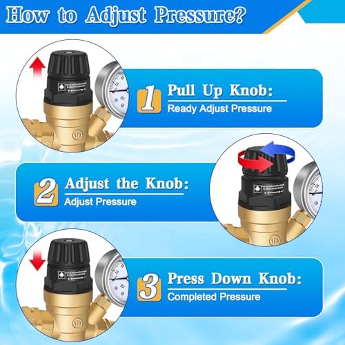 Boltigen RV Water Pressure Regulator with Gauge Lead-Free Brass Knob Adjustable Water Pressure Reducer Valve, for Camper Travel Trailer RV Drinking Water Pressure Adjust, Protecting Plumbing System - Image 2