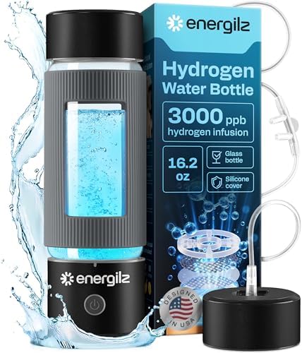 Hydrogen Water Bottle | Large 16.2 oz (480 ml) Hydrogen Water Bottle Generator 3000ppb | Hydrogenator Machine | SPE/PEM Hydrogenated Ionizer Generator (Black w/Gray) by Energilz