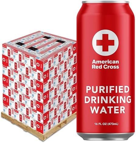 American Red Cross Licensed Emergency Canned Water by Aqua Emergency – Full Pallet (144 Cases/1,728 Cans) – 16 fl oz, 50-Year Shelf Life, Hermetically Sealed Aluminum Cans, BPA-Free, Purified Water by Reverse Osmosis, Emergency & Everyday Preparedness by AquaEmergency