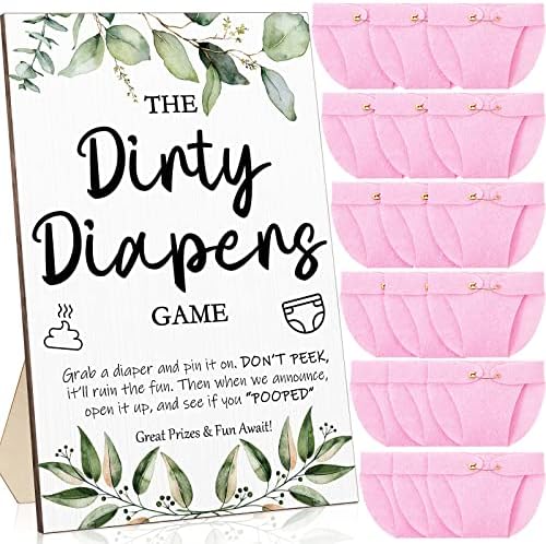 Roowest 51 Pcs Dirty Diaper Baby Shower Games, Greenery Pink by Roowest
